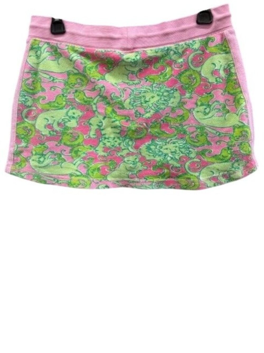 Vintage Lilly Pulitzer Pink & Green Printed Mini Skirt With Drawstring Waist - S
